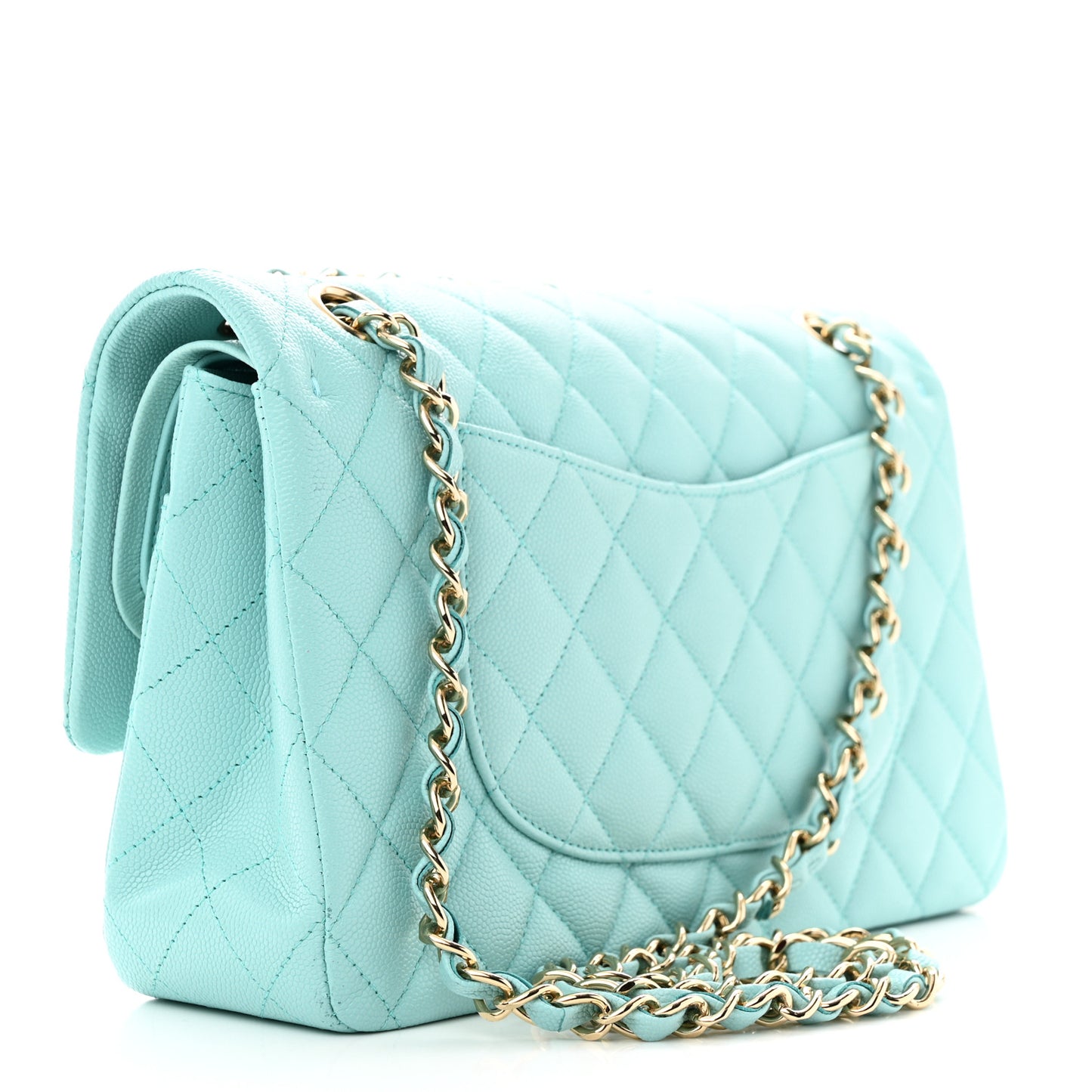 Caviar Quilted Medium Double Flap Light Blue