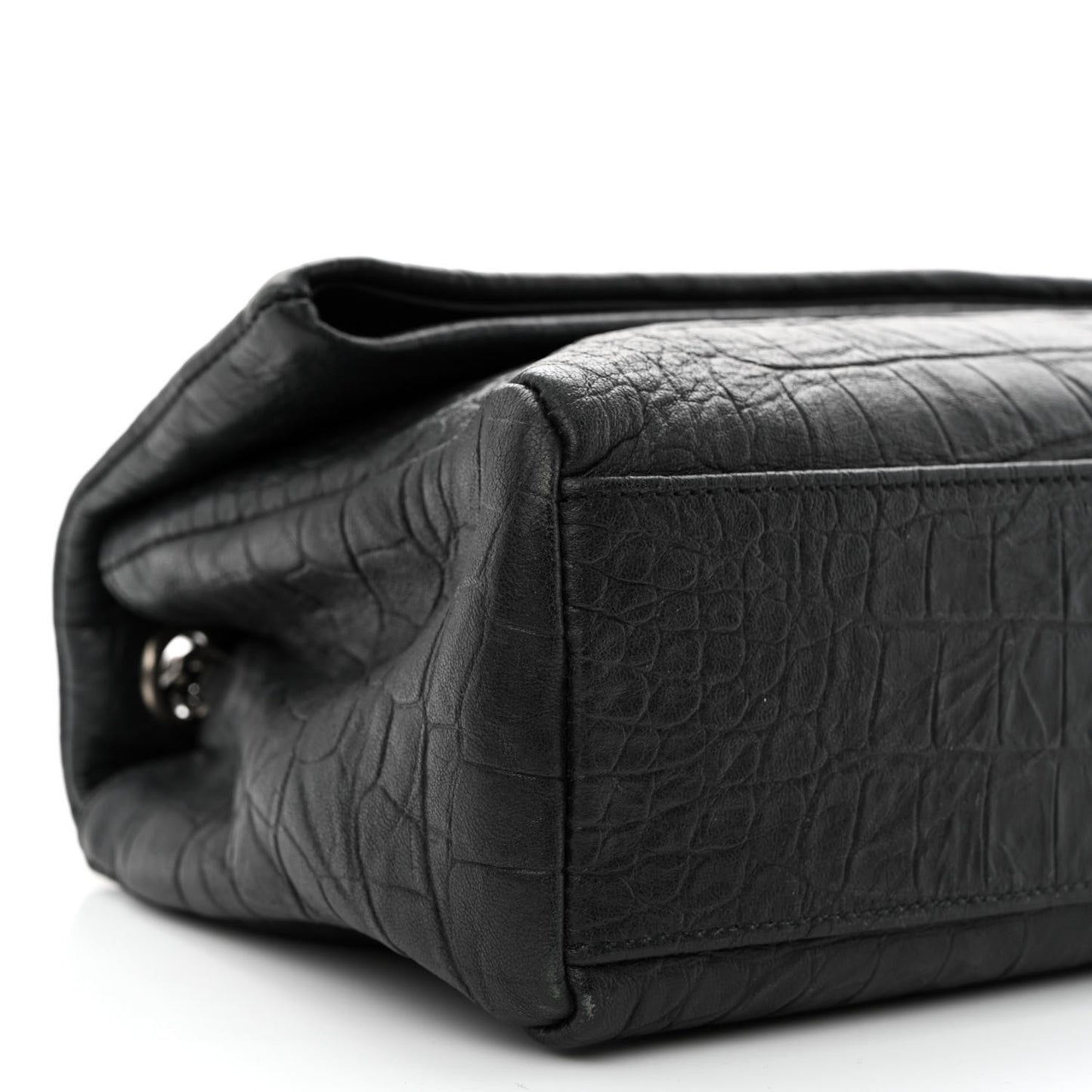 Calfskin Crocodile Embossed Medium West Hollywood Monogram Fold-Over Black