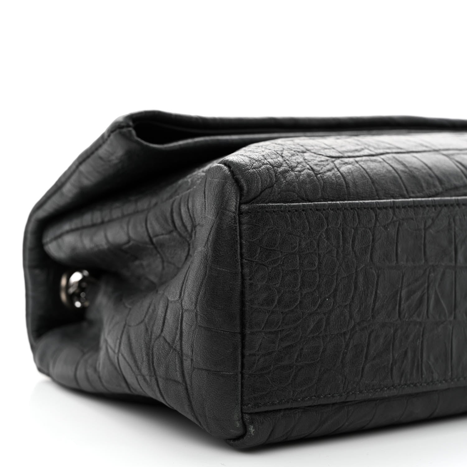 Saint Laurent Calfskin Crocodile Embossed Medium West Hollywood Monogram Fold-Over Black 9 of 12