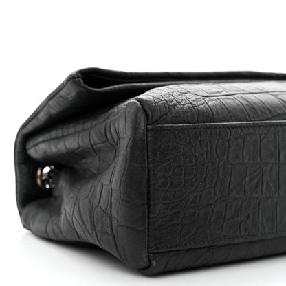 Saint Laurent Calfskin Crocodile Embossed Medium West Hollywood Monogram Fold-Over Black 9 of 12