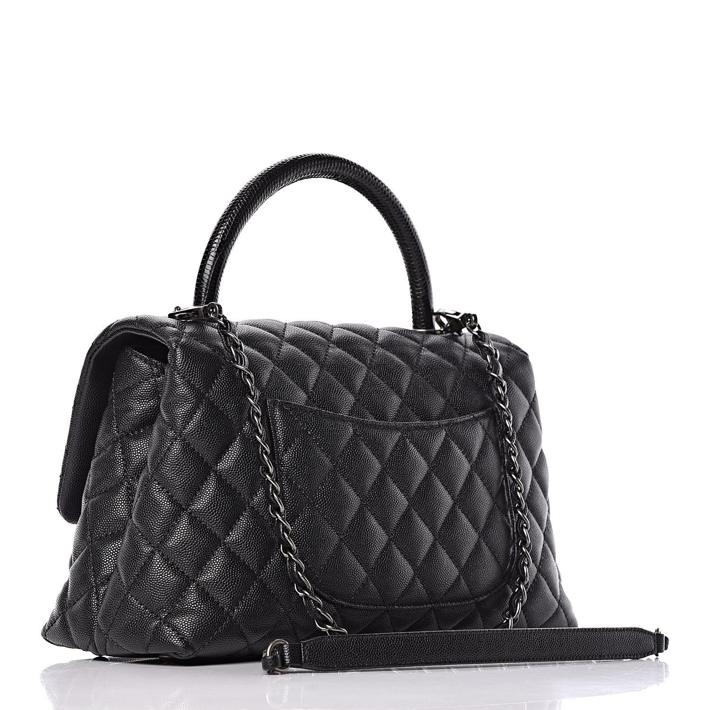 Caviar Lizard Quilted Small Coco Handle Flap Black