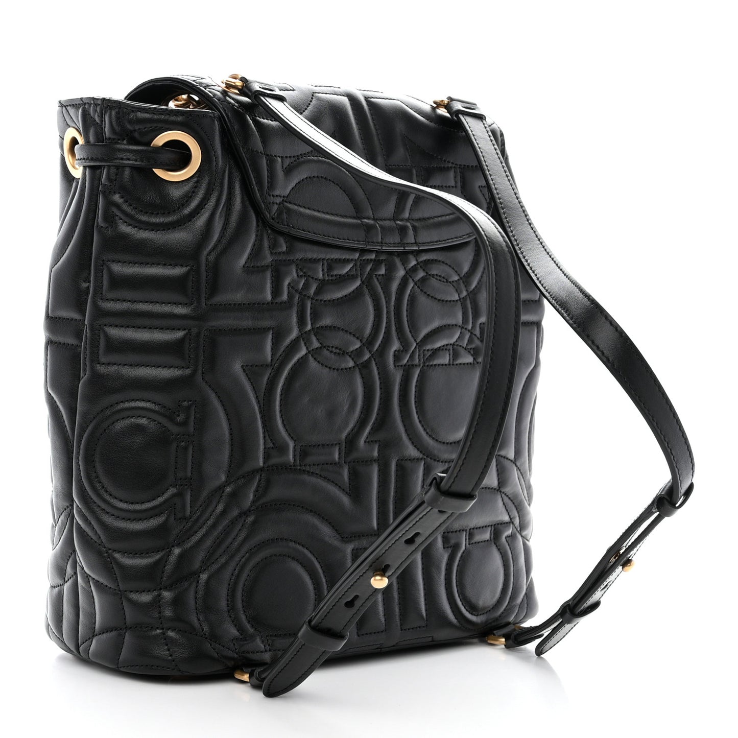 Calfskin Quilted Gancini Backpack Black