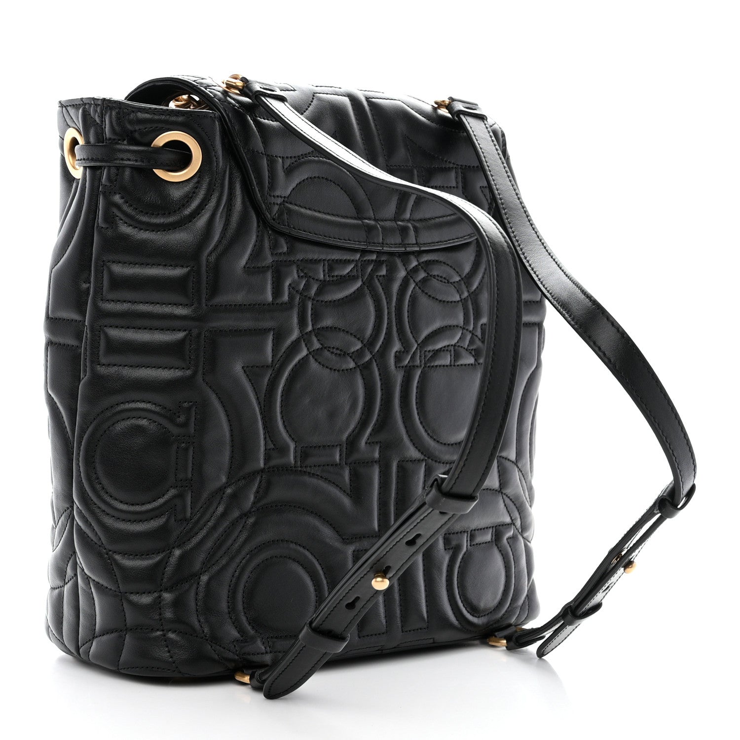 Salvatore Ferragamo Calfskin Quilted Gancini Backpack Black 3 of 10