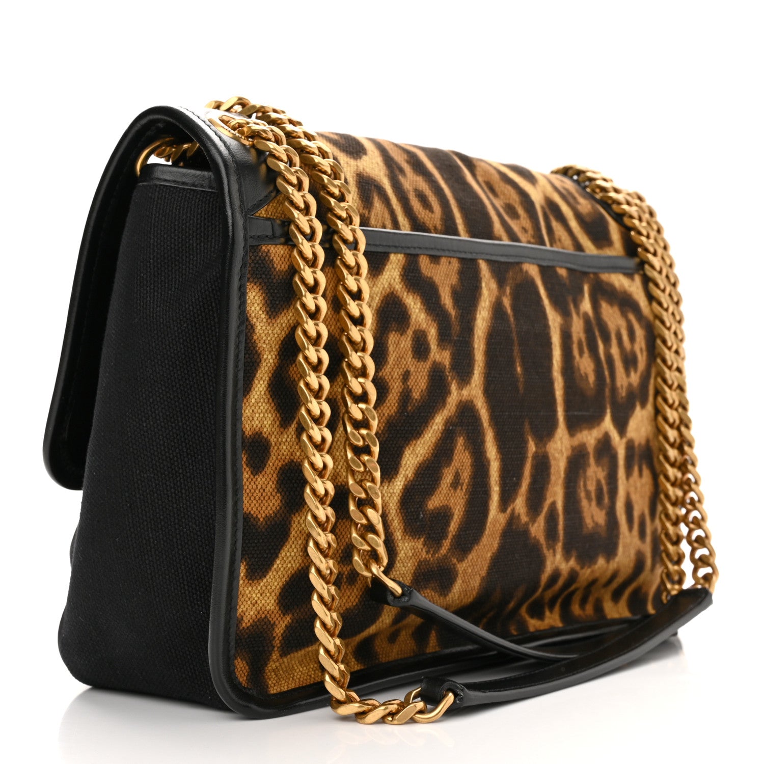Saint Laurent Smooth Calfskin Canvas Leopard Print Medium Niki Chain Satchel Light Natural 3 of 11