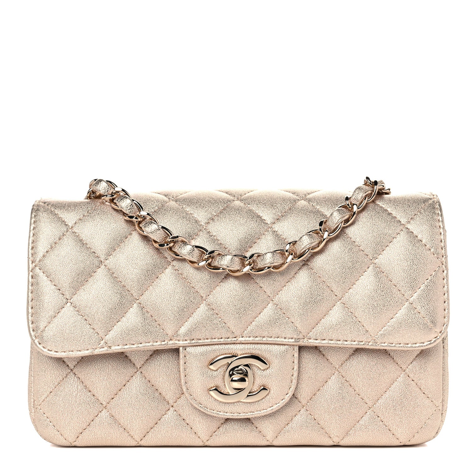 Chanel Metallic Lambskin Quilted Mini Rectangular Flap Gold 1 of 17