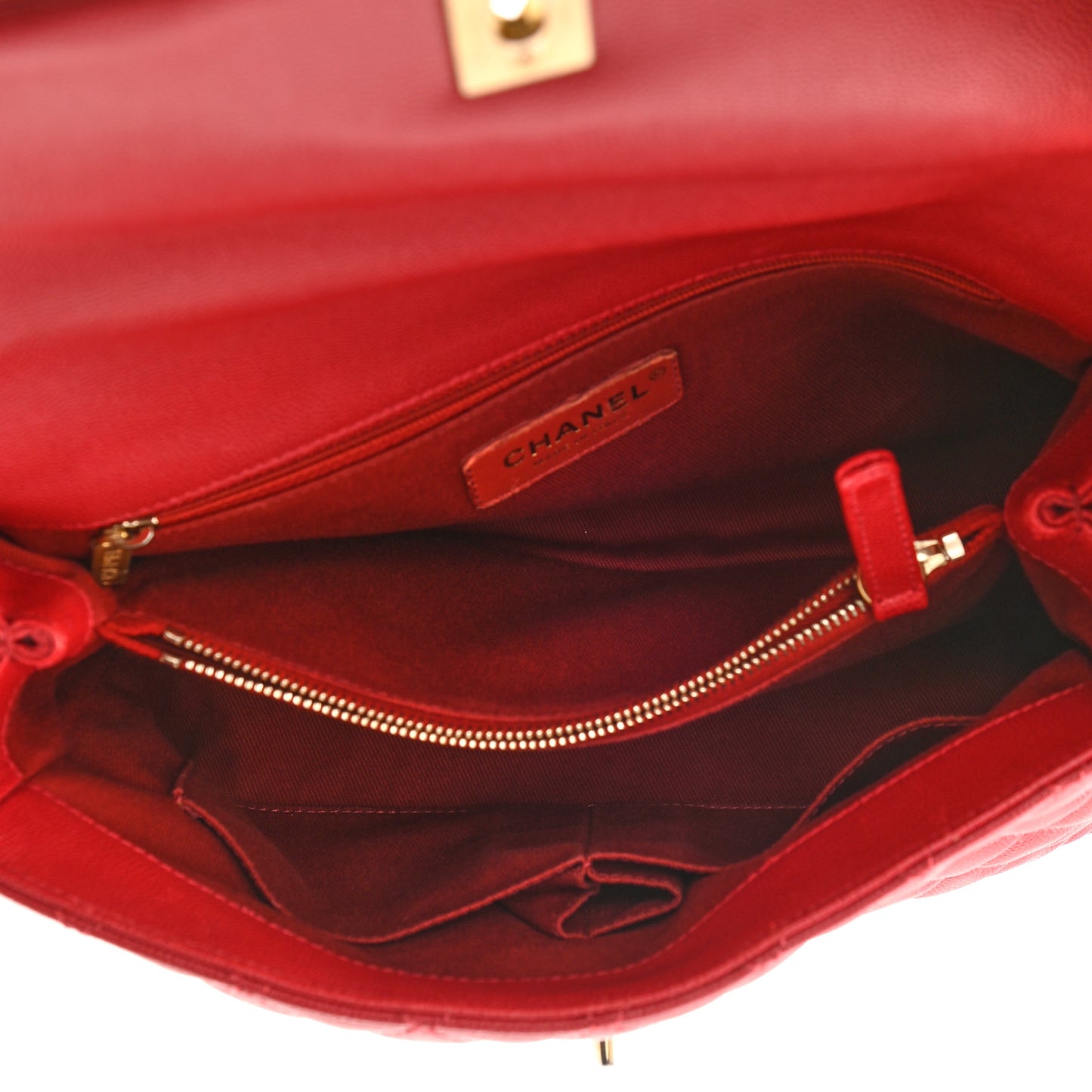 Caviar Quilted Small Coco Handle Flap Red