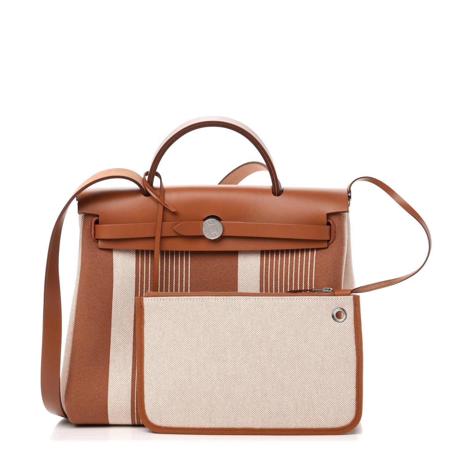 Hermes Vache Hunter Toile H Vibration Herbag Zip Retourne 31 PM Fauve Ecru Beige 1 of 12