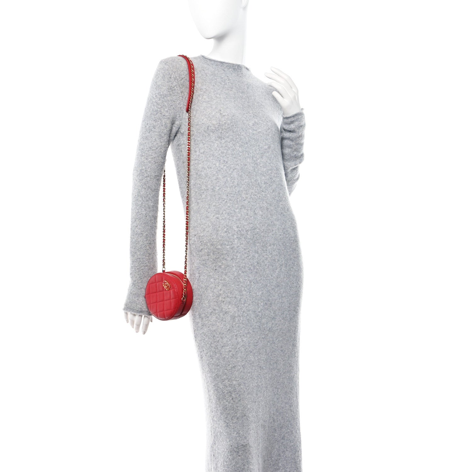 Chanel Goatskin Quilted Chanel 19 Round Clutch With Chain Red 2 of 10