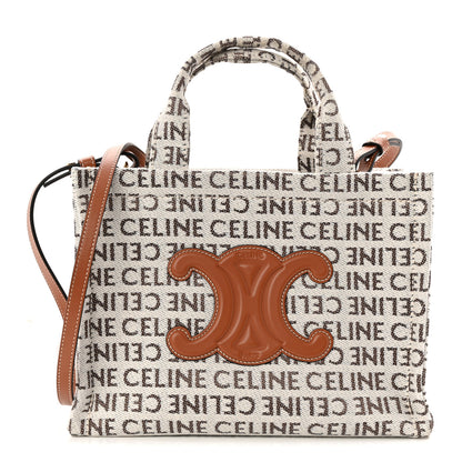 Celine Canvas Calfskin All Over Print Small Cabas Thais White Tan 1 of 8