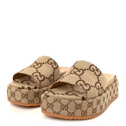 Gucci Monogram Maxi GG Angelina Platform 55mm Slide Sandals 41.5 Camel Ebony 4 of 10
