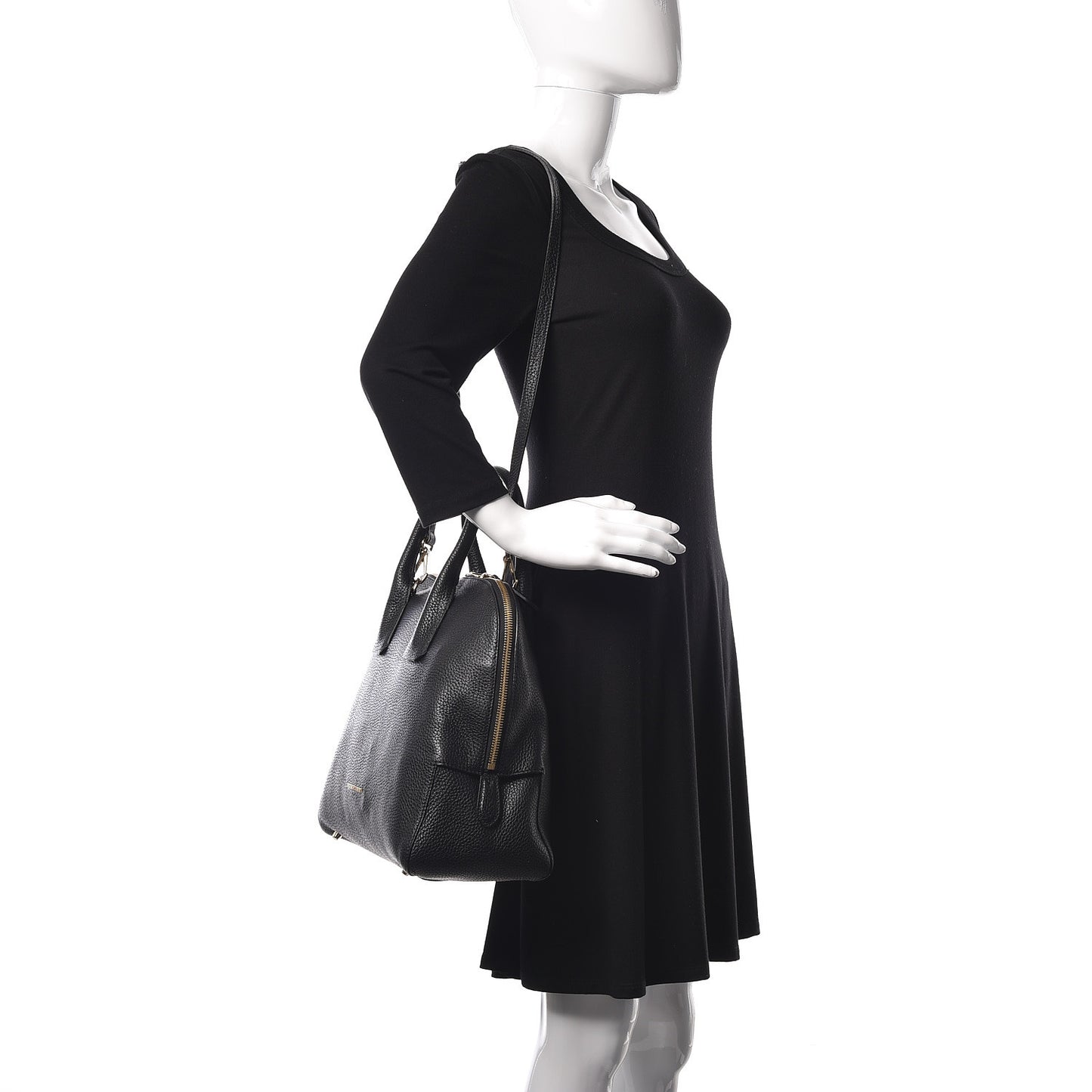 London Grainy Calfskin Medium Greenwood Bowling Bag Black