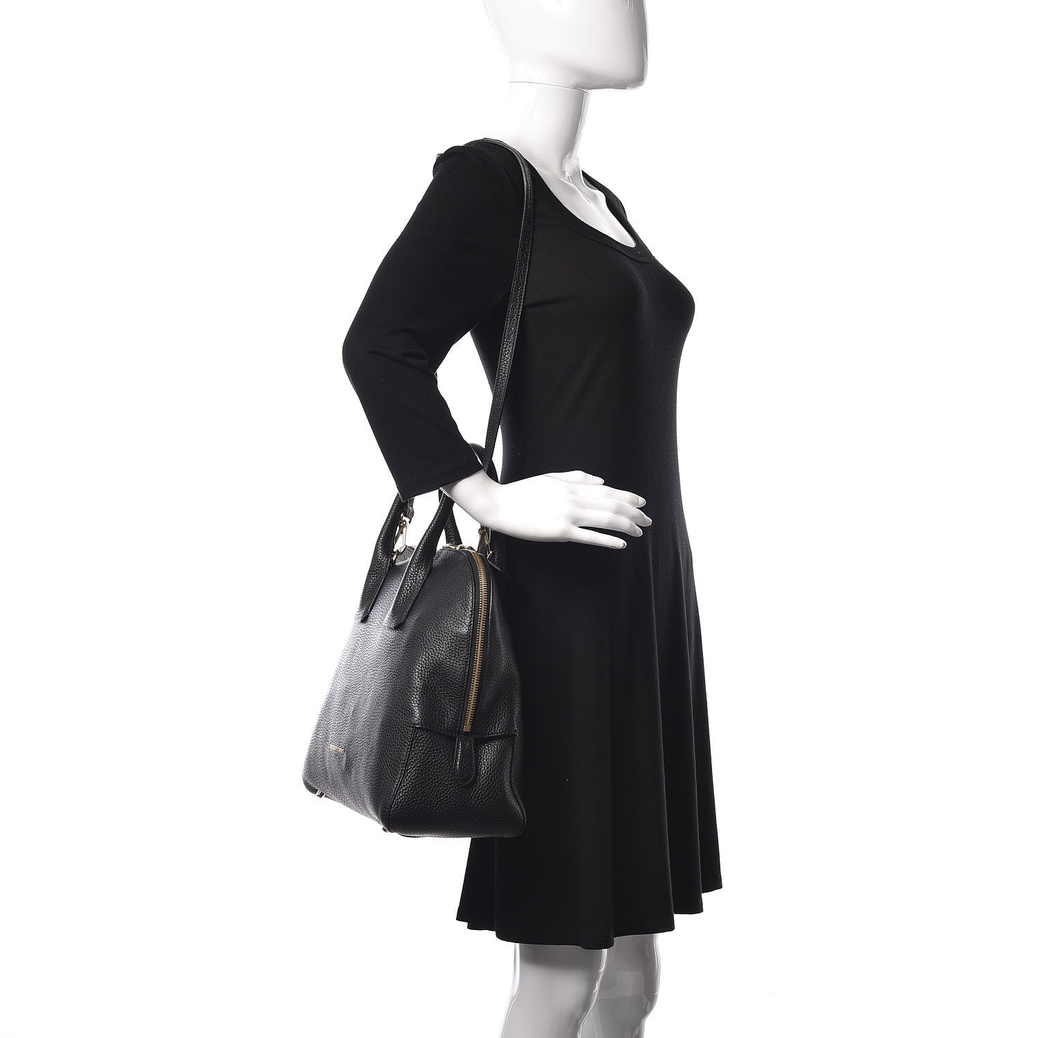 Burberry London Grainy Calfskin Medium Greenwood Bowling Bag Black 2 of 8
