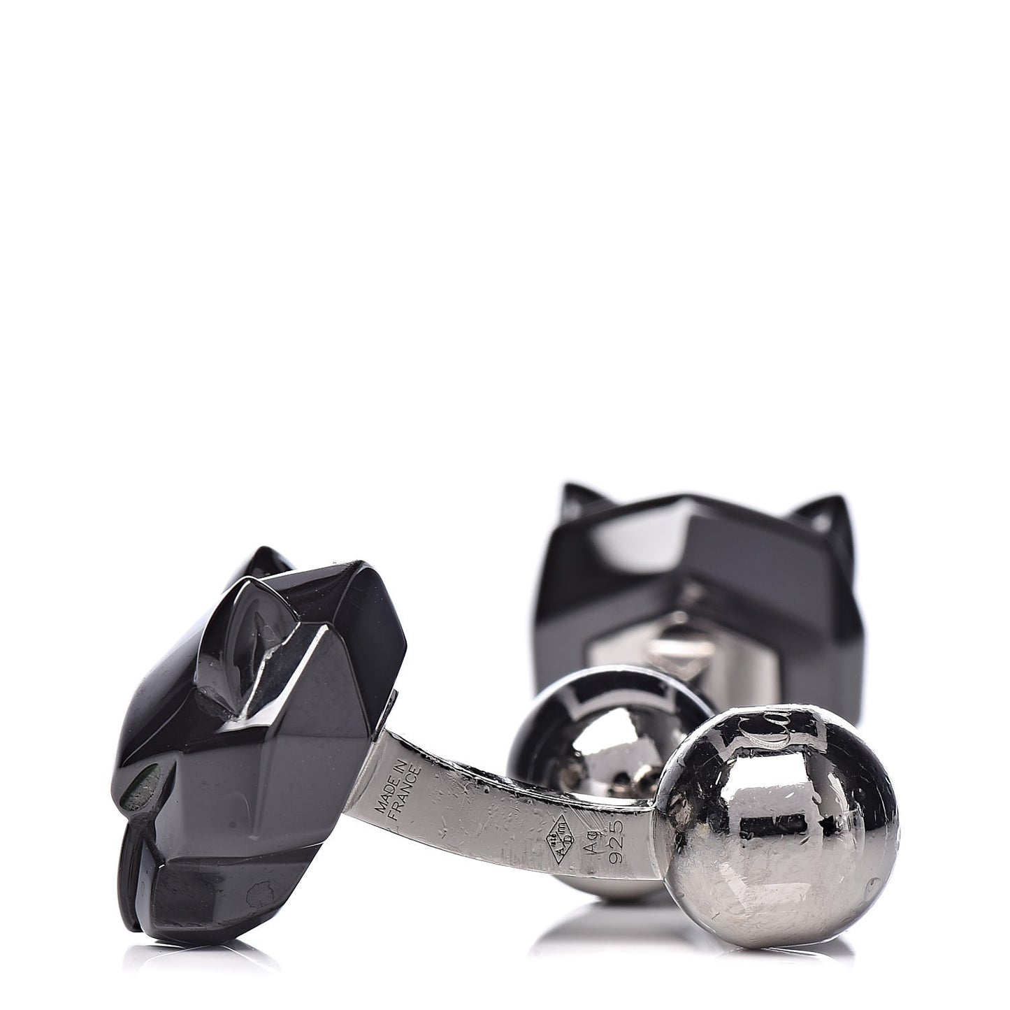 Sterling Silver Ceramic Panther Head Cufflinks Black