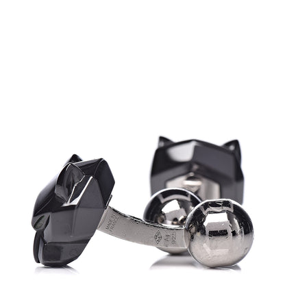 Cartier Sterling Silver Ceramic Panther Head Cufflinks Black 5 of 7