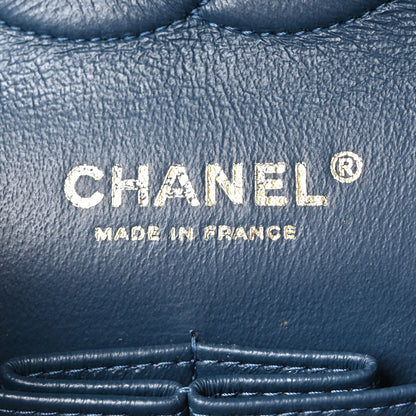 Chanel Metallic Caviar Quilted Medium Double Flap Dark Blue 6 of 10