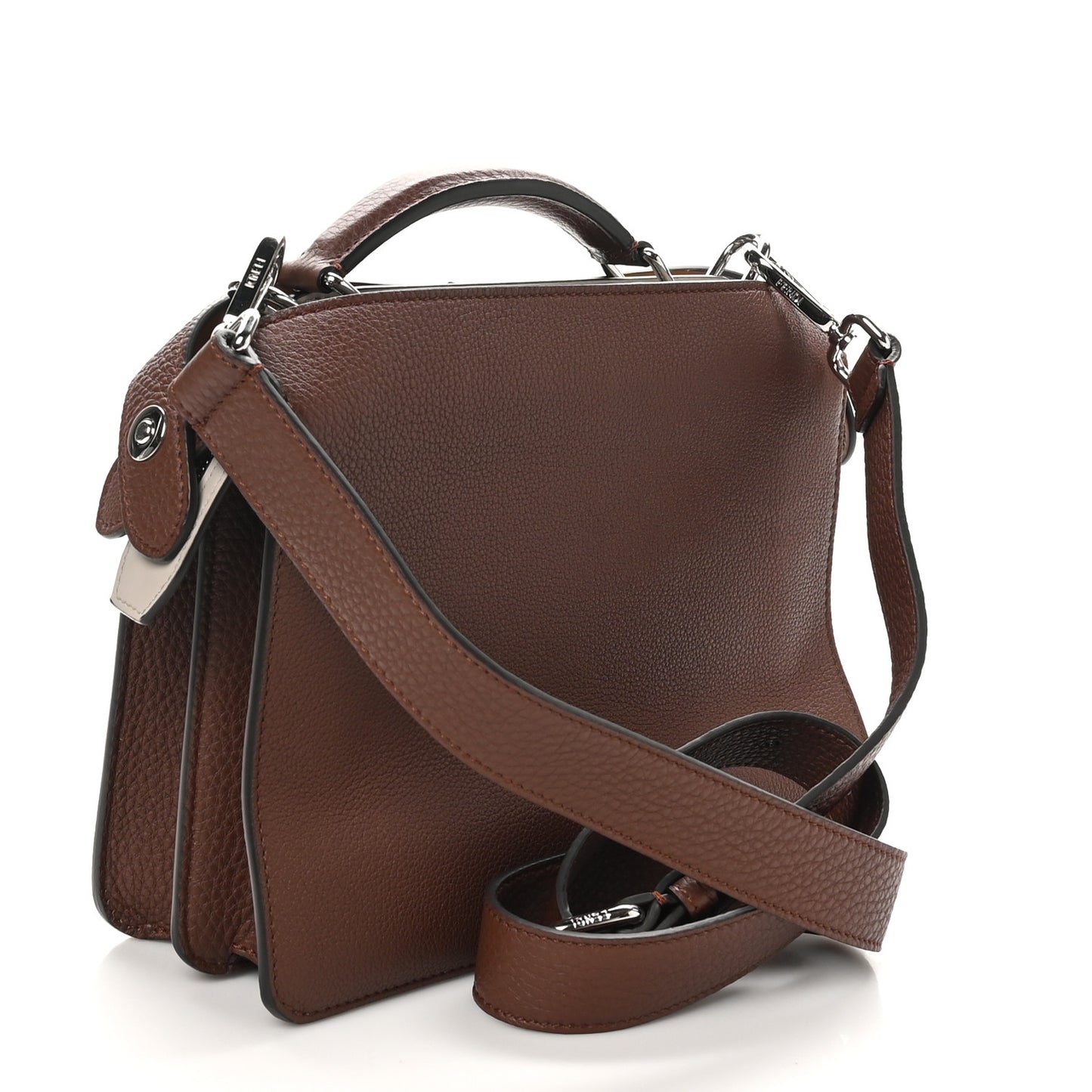 Cuoio Romano Vitello Cover Glazed Fabric Bi-Color FF 1974 Mini Peekaboo I SEE U Satchel Ghianda Grezzo
