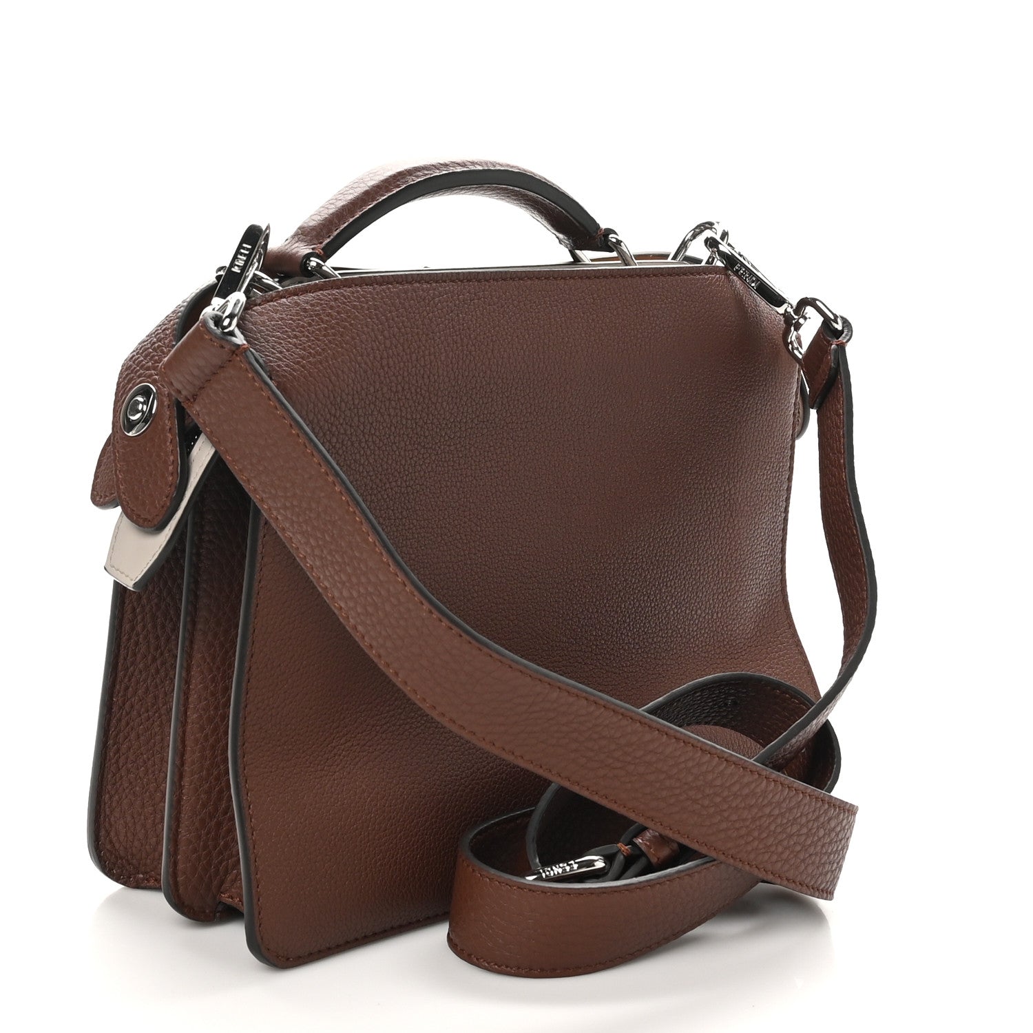 Fendi Cuoio Romano Vitello Cover Glazed Fabric Bi-Color FF 1974 Mini Peekaboo I SEE U Satchel Ghianda Grezzo 4 of 11