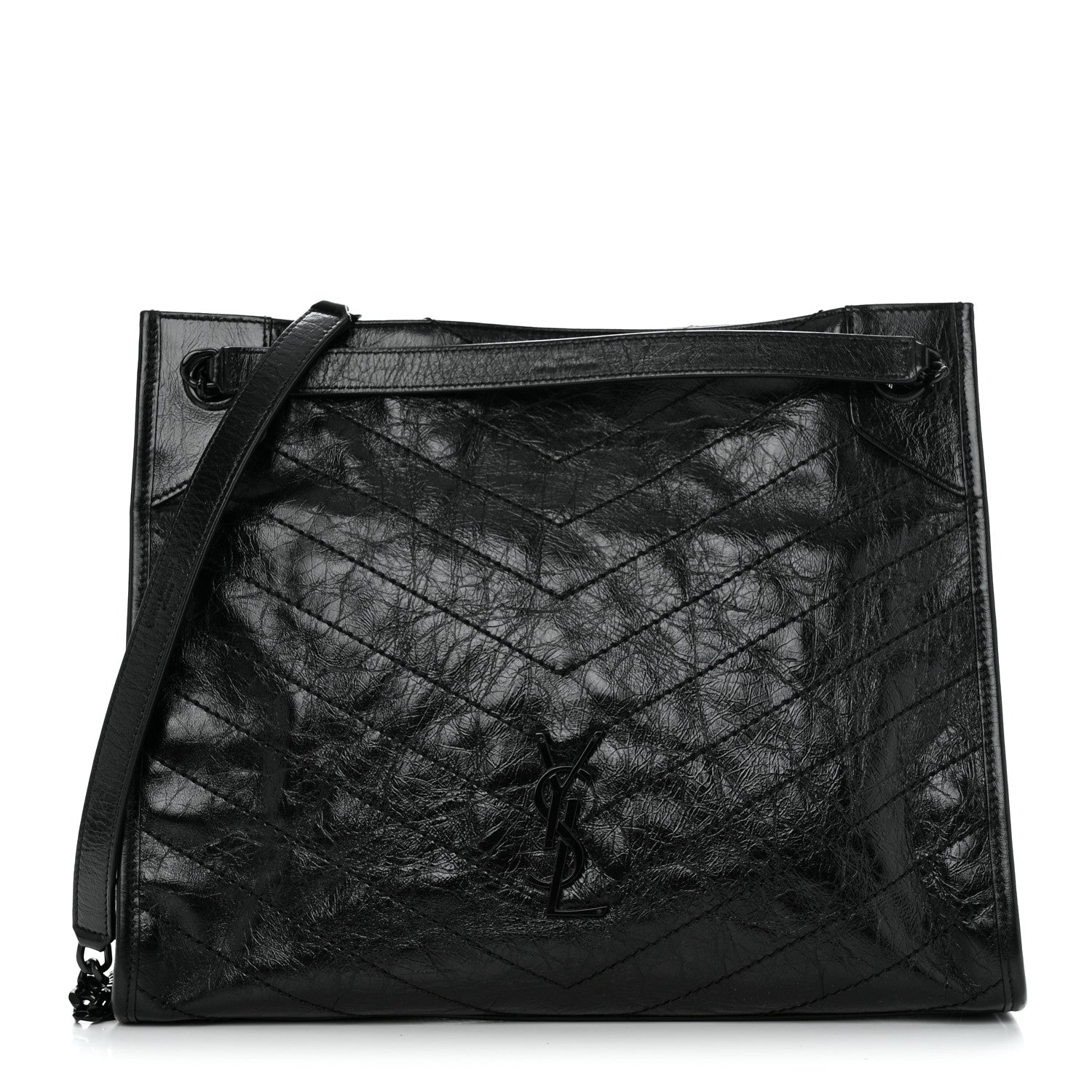 Saint Laurent Crinkled Calfskin Matelasse Monogram Medium Niki Shopper Tote Black 1 of 10