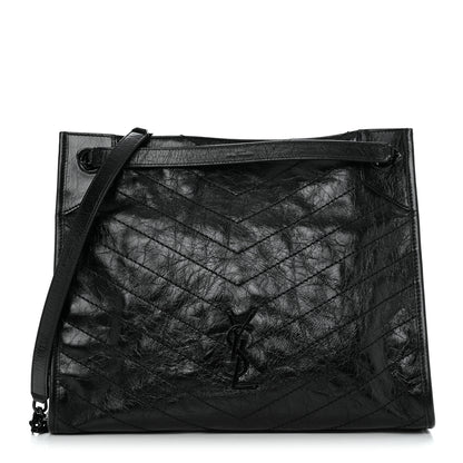 Saint Laurent Crinkled Calfskin Matelasse Monogram Medium Niki Shopper Tote Black 1 of 10