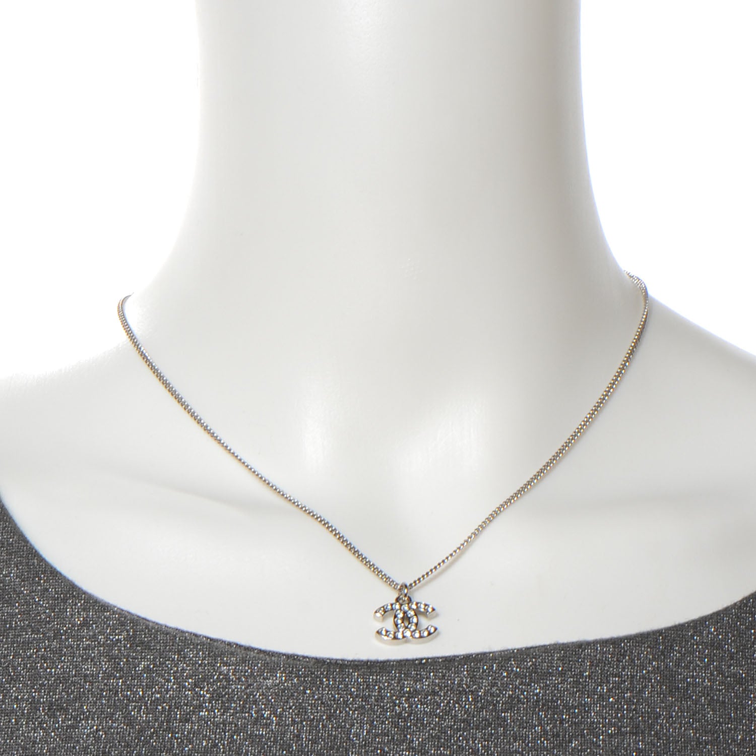 Chanel Swarovski Crystal CC Necklace Silver 2 of 4