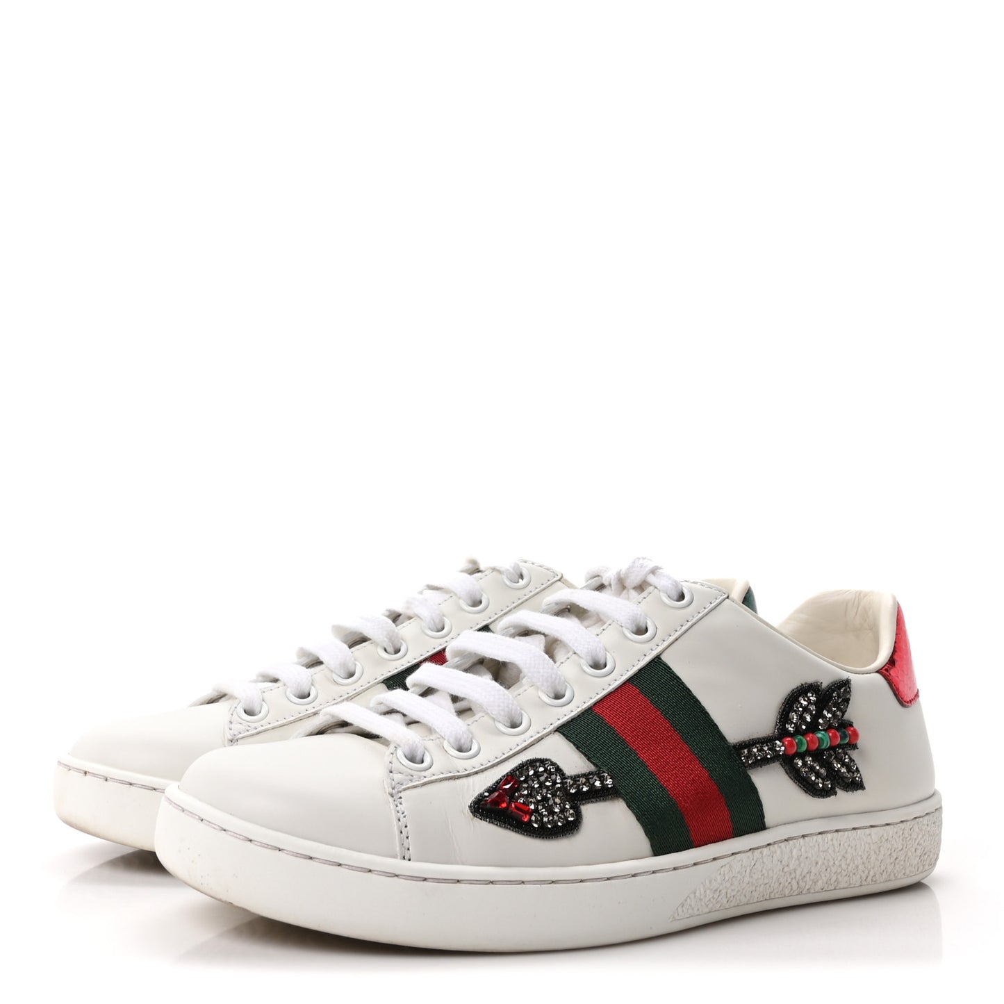 Calfskin Web Studded Womens Arrow Ace Sneakers 36 White