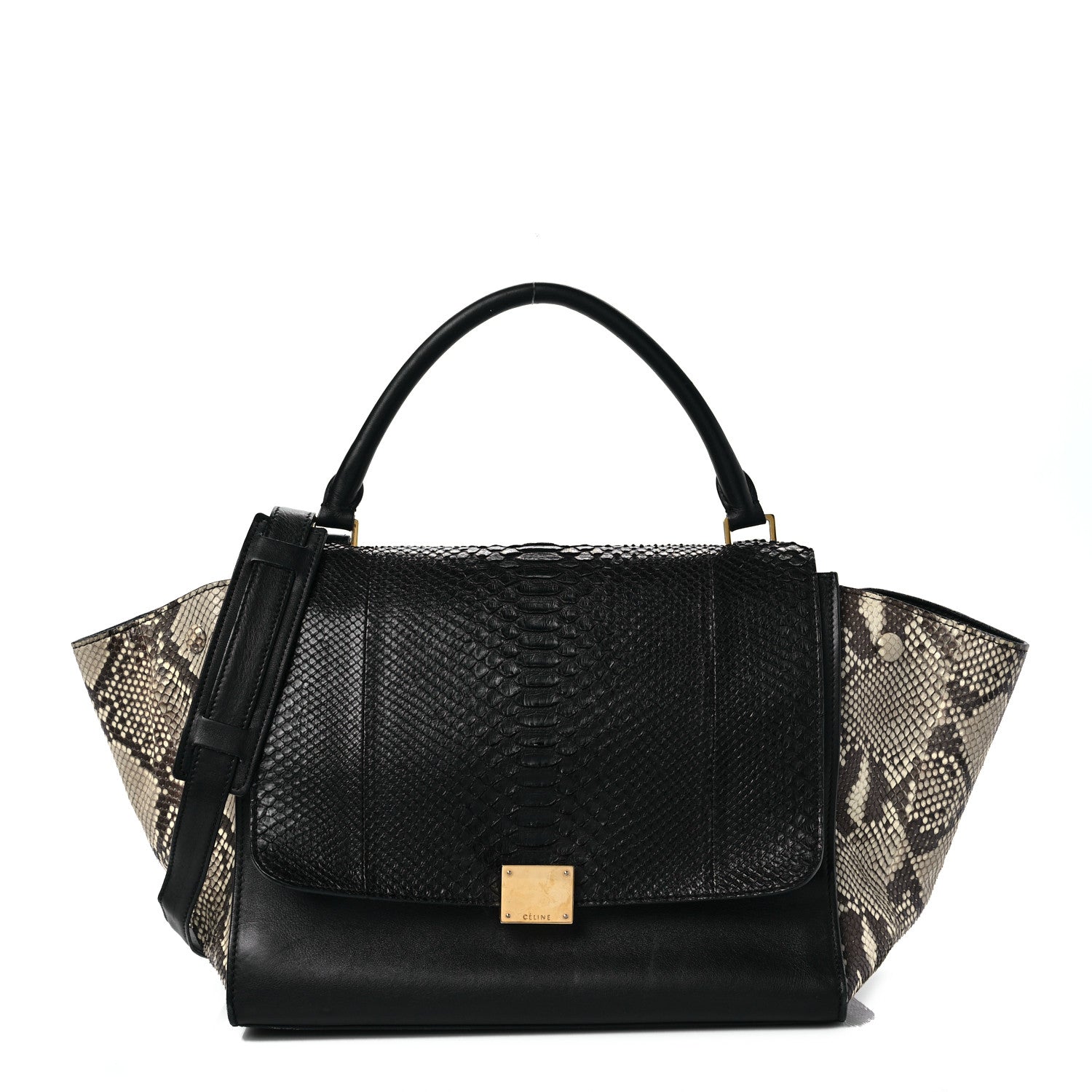 Celine Snakeskin Medium Trapeze Black Beige 1 of 8