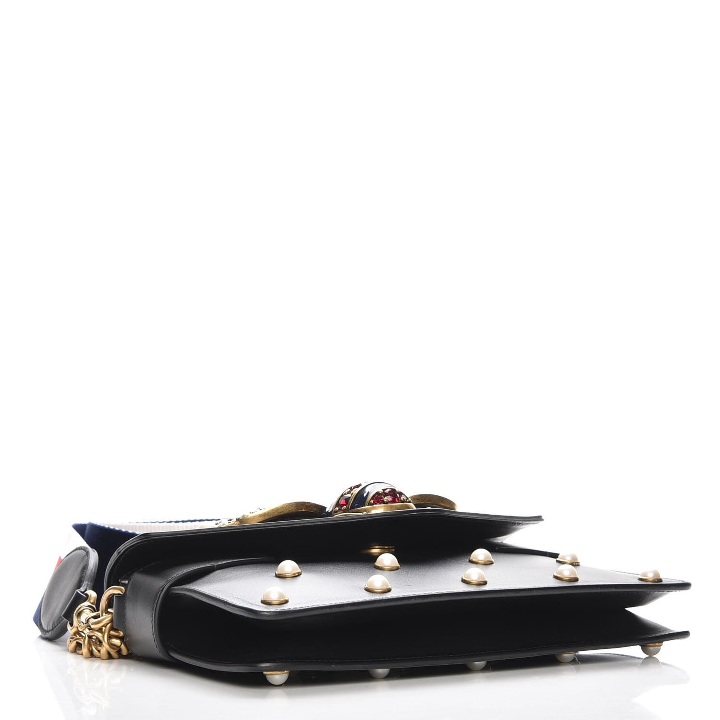 Nappa Pearl Studded Mini Queen Margaret Broadway Shoulder Bag Black