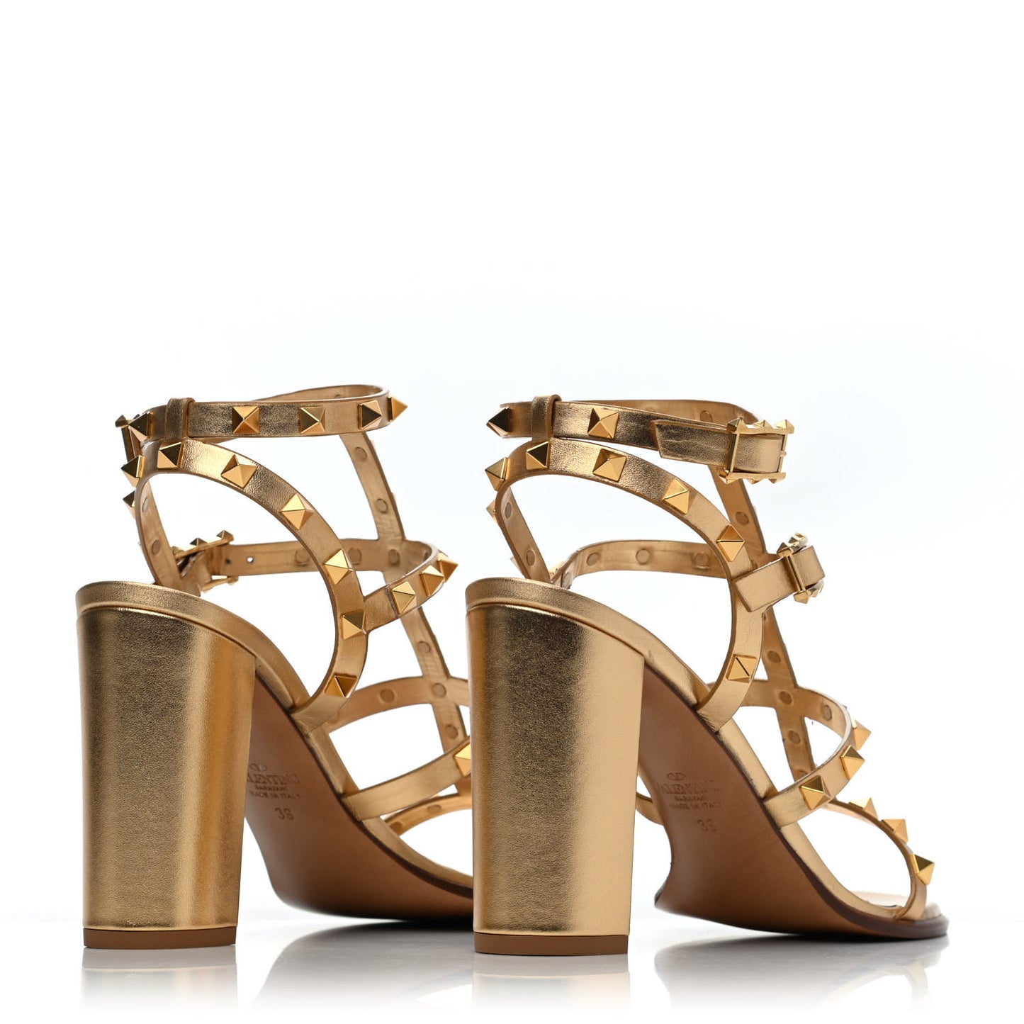 Metallic Calfskin Rockstud 90mm City Sandals 39 Antique Brass