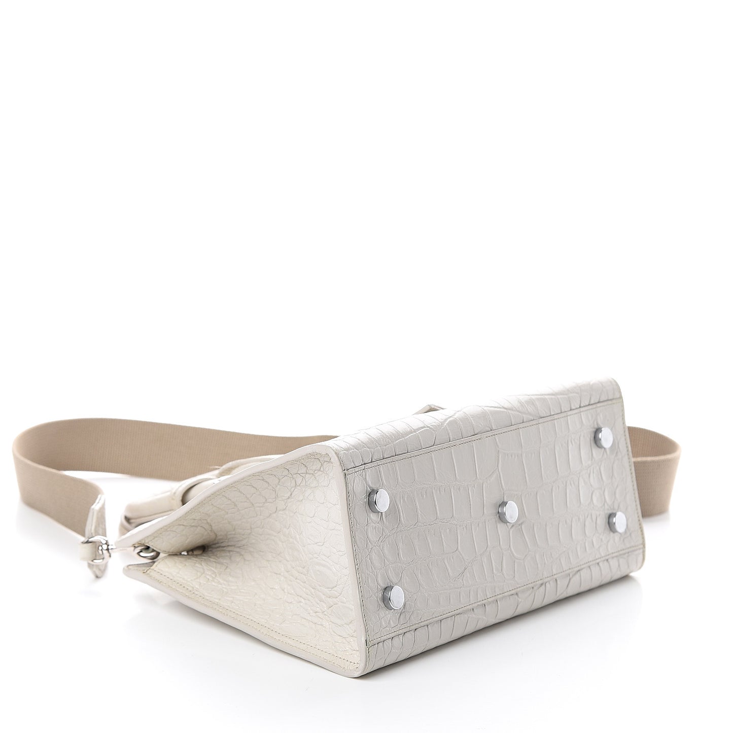 Calfskin Crocodile Embossed Baby Monogram Cabas Gris Perle
