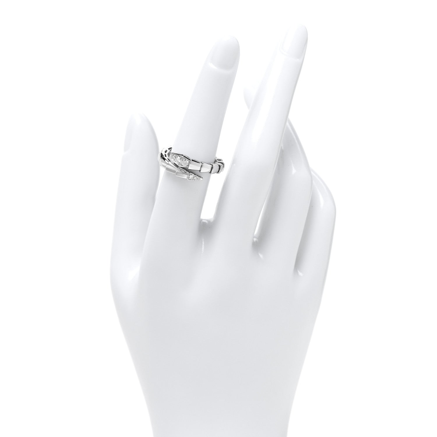 Bulgari 18K White Gold Diamond Serpenti Viper Single Spiral Ring 2 of 5