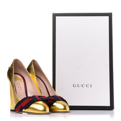 Gucci Malaga Kid Web Bow Pumps 36.5 Oro 13 of 13