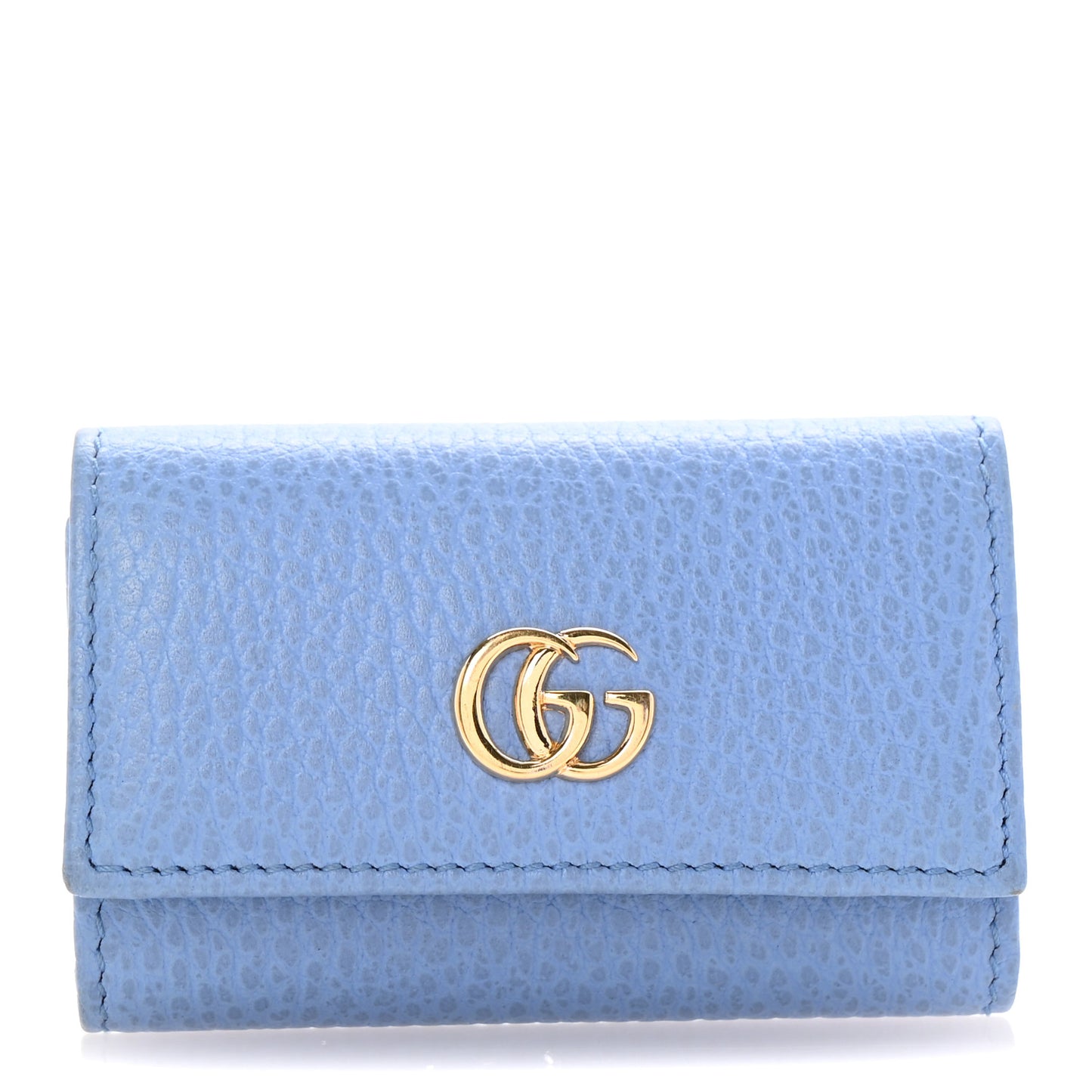 Pebbled Calfskin GG Marmont 6 Key Holder Mineral Blue