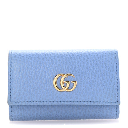 Gucci Pebbled Calfskin GG Marmont 6 Key Holder Mineral Blue 1 of 7