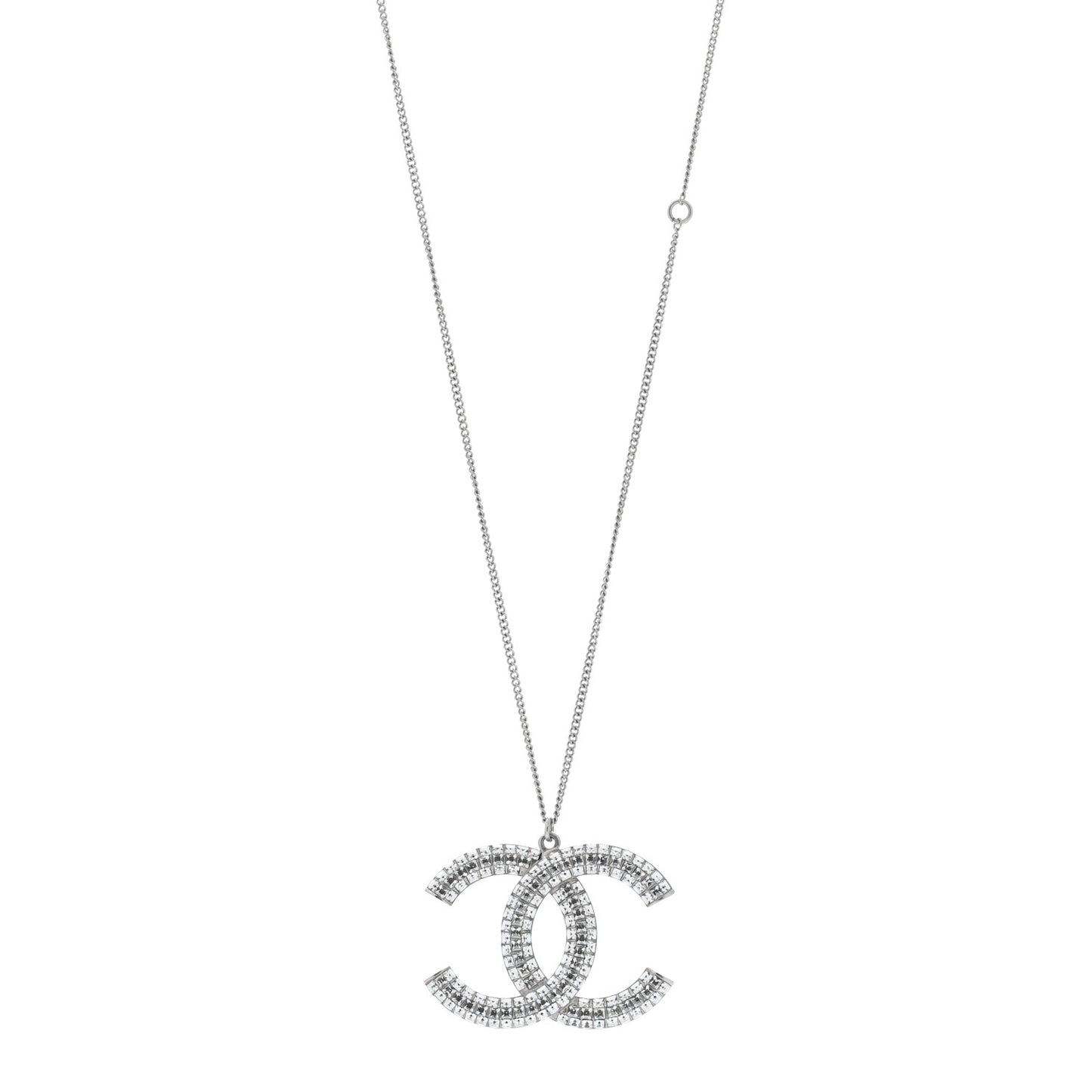 Baguette Crystal Large CC Pendant Necklace Silver