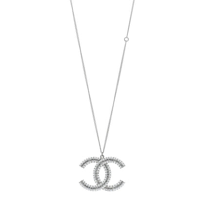 Chanel Baguette Crystal Large CC Pendant Necklace Silver 1 of 5
