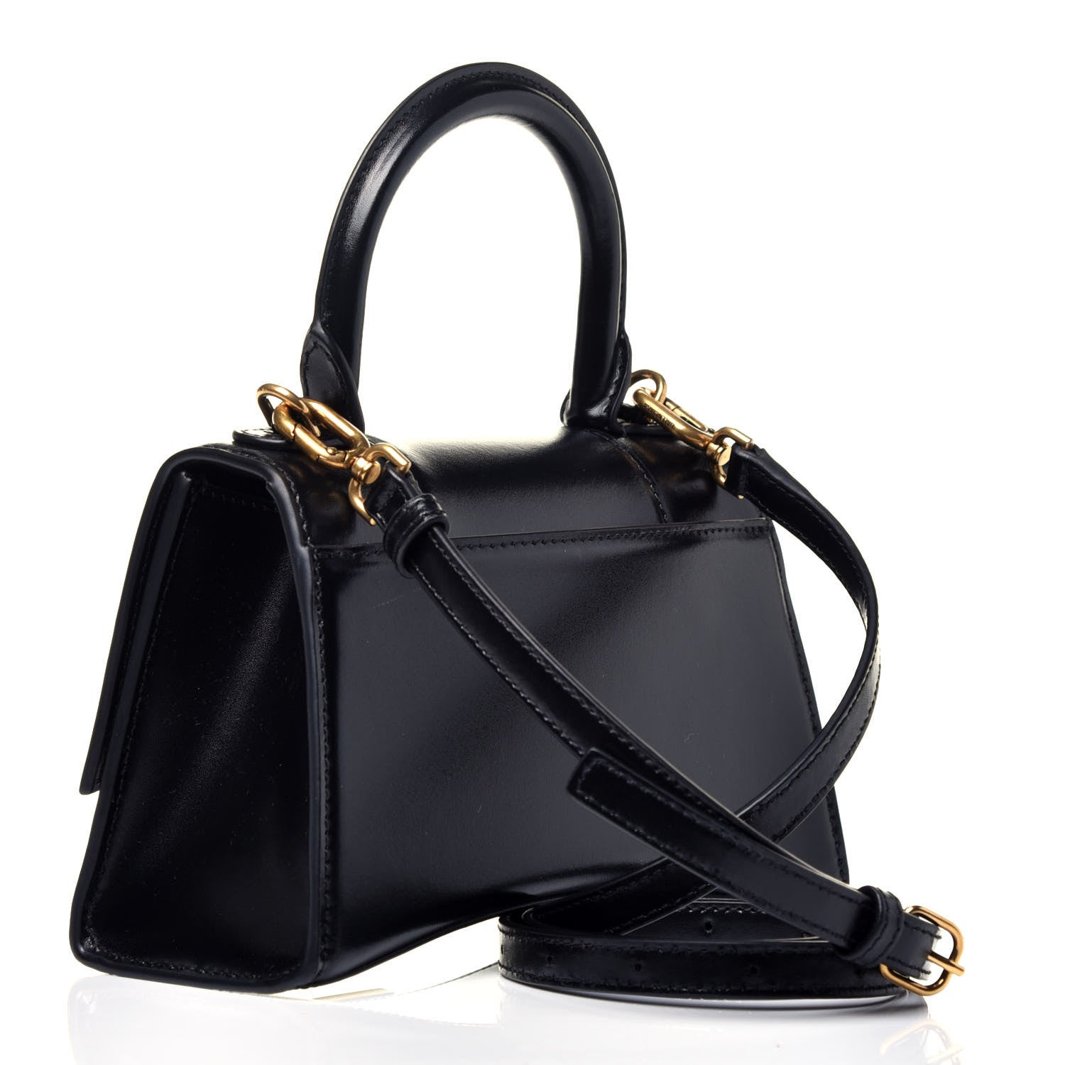 Balenciaga Shiny Box Calfskin Hourglass Top Handle Bag XS Black 3 of 10