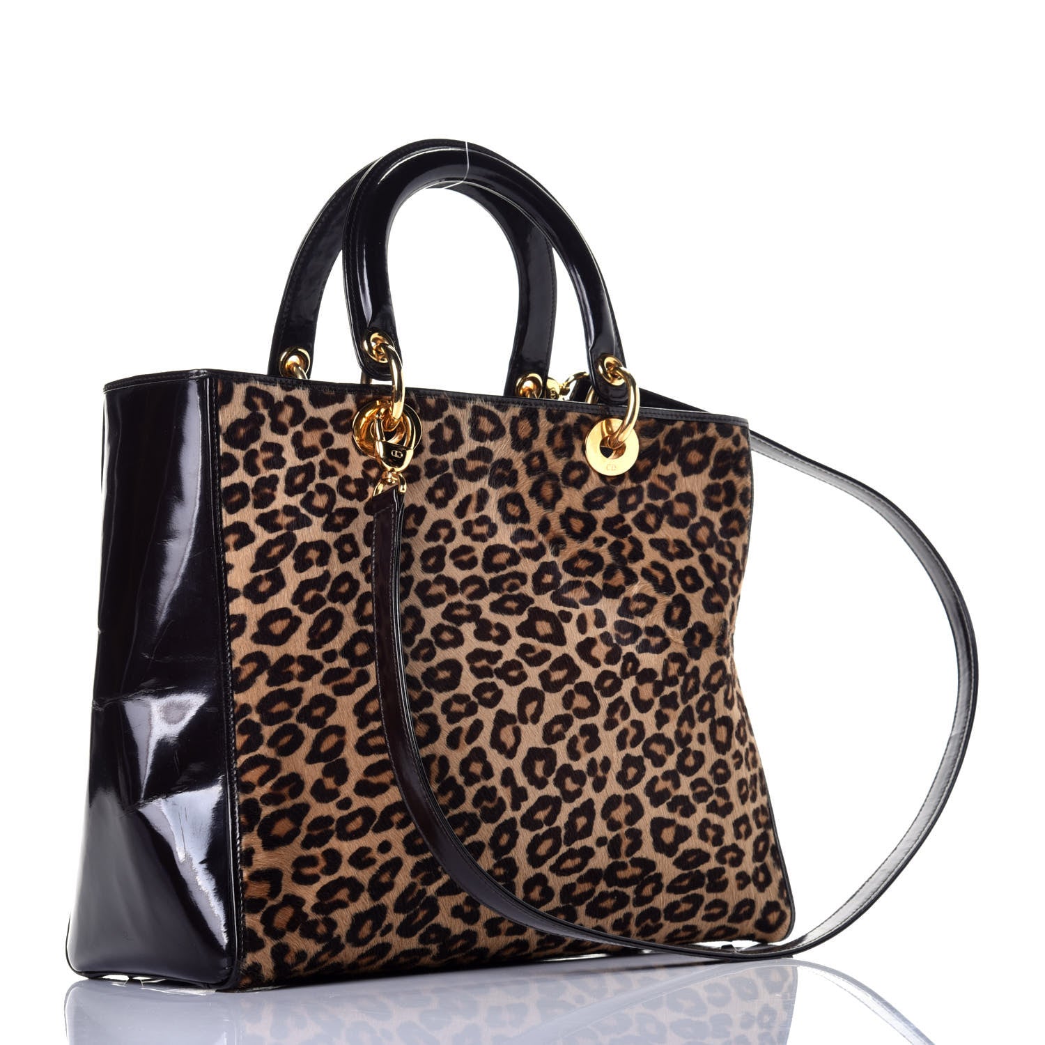Christian Dior Patent Pony Hair Leopard Print Large Lady Dior Brown 2 of 7