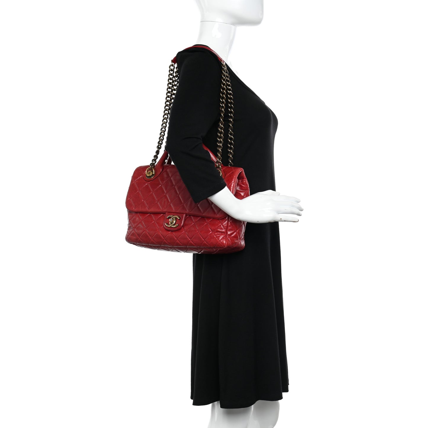 Glazed Calfskin Castle Rock Medium Flap Red