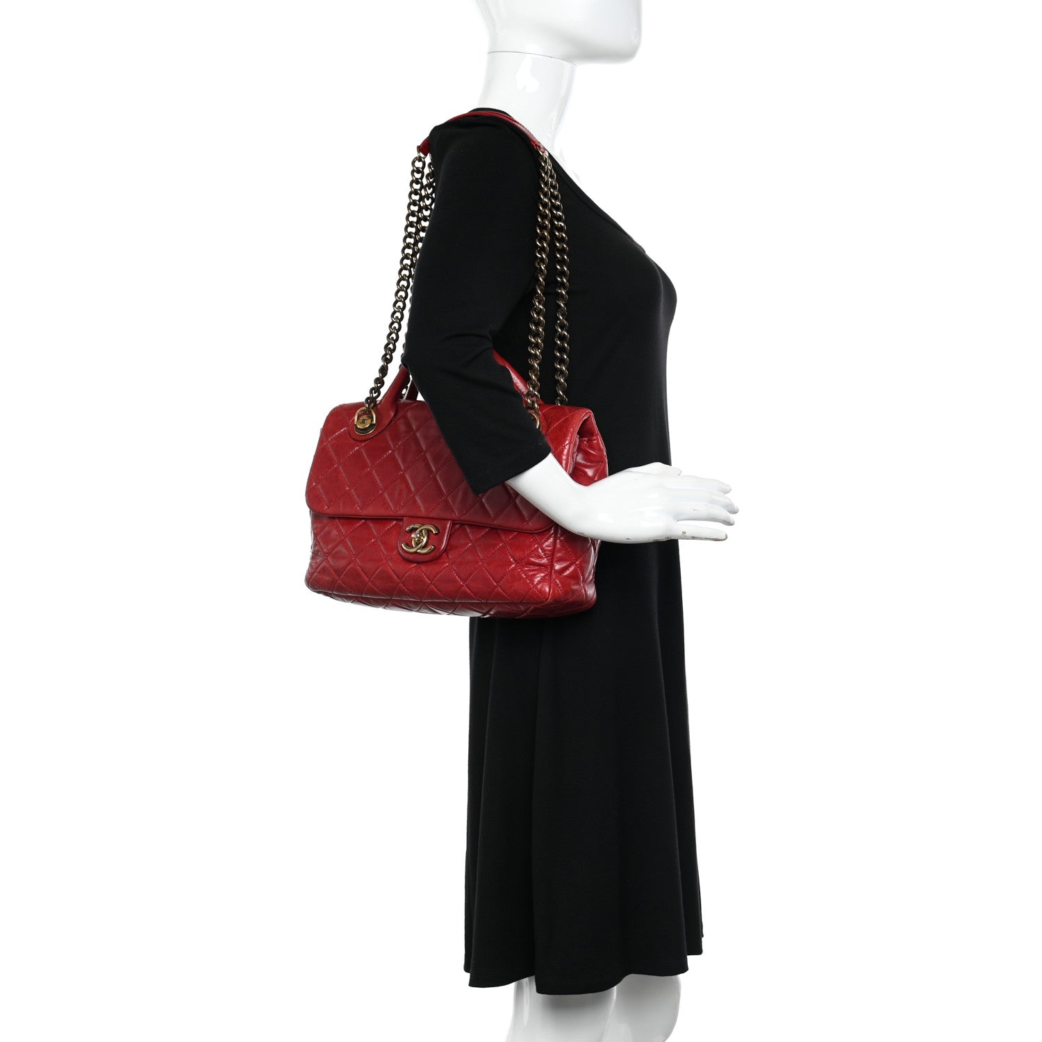 Chanel Glazed Calfskin Castle Rock Medium Flap Red 2 of 18