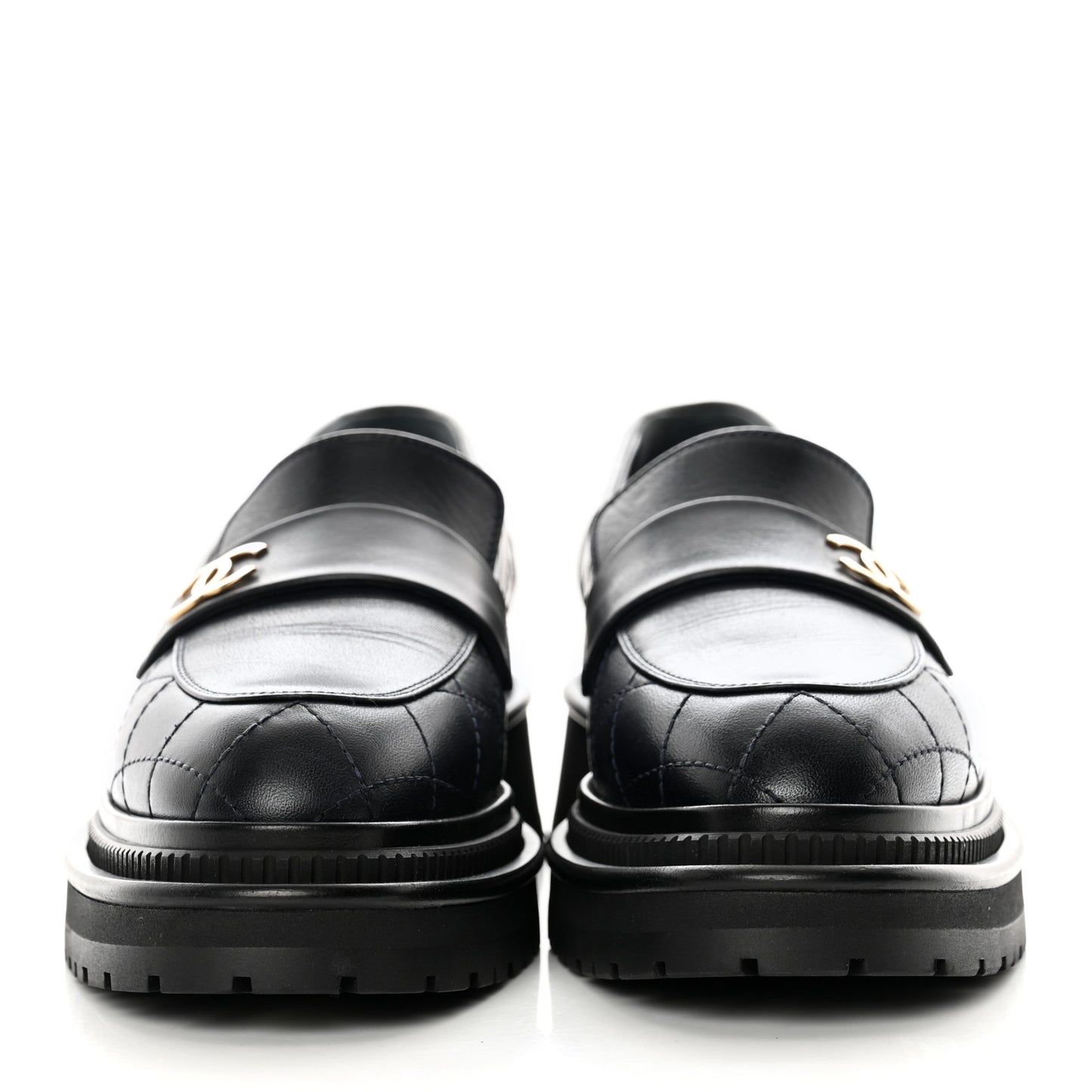 Calfskin Quilted CC Mocassin Loafers 37 Navy Blue