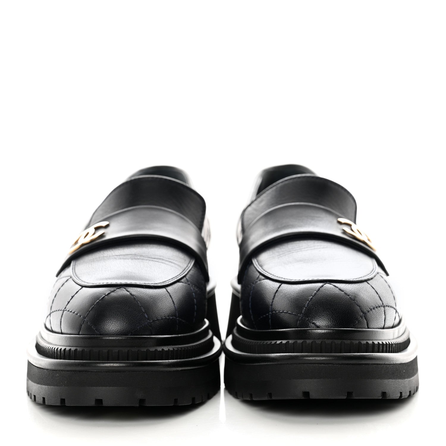Chanel Calfskin Quilted CC Mocassin Loafers 37 Navy Blue 2 of 11