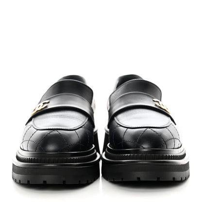 Chanel Calfskin Quilted CC Mocassin Loafers 37 Navy Blue 2 of 11