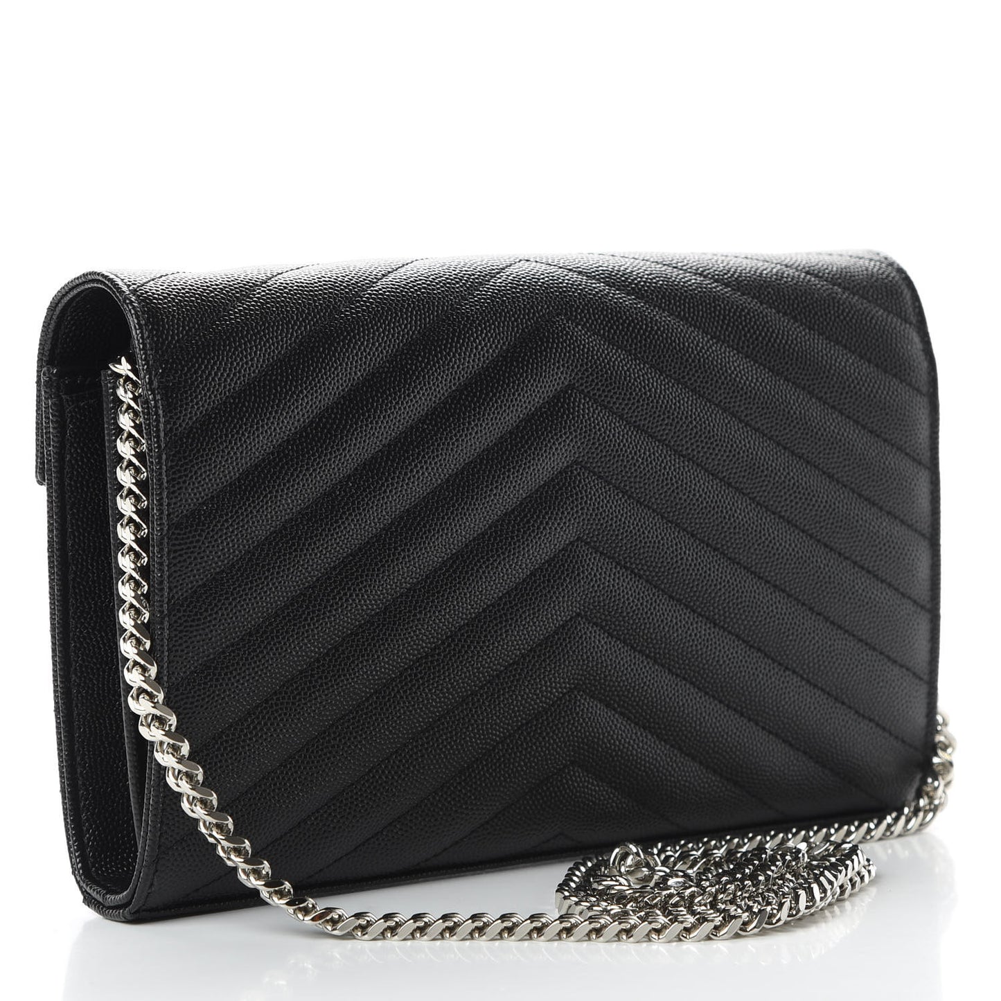 Grain De Poudre Matelasse Chevron Monogram Chain Wallet Black