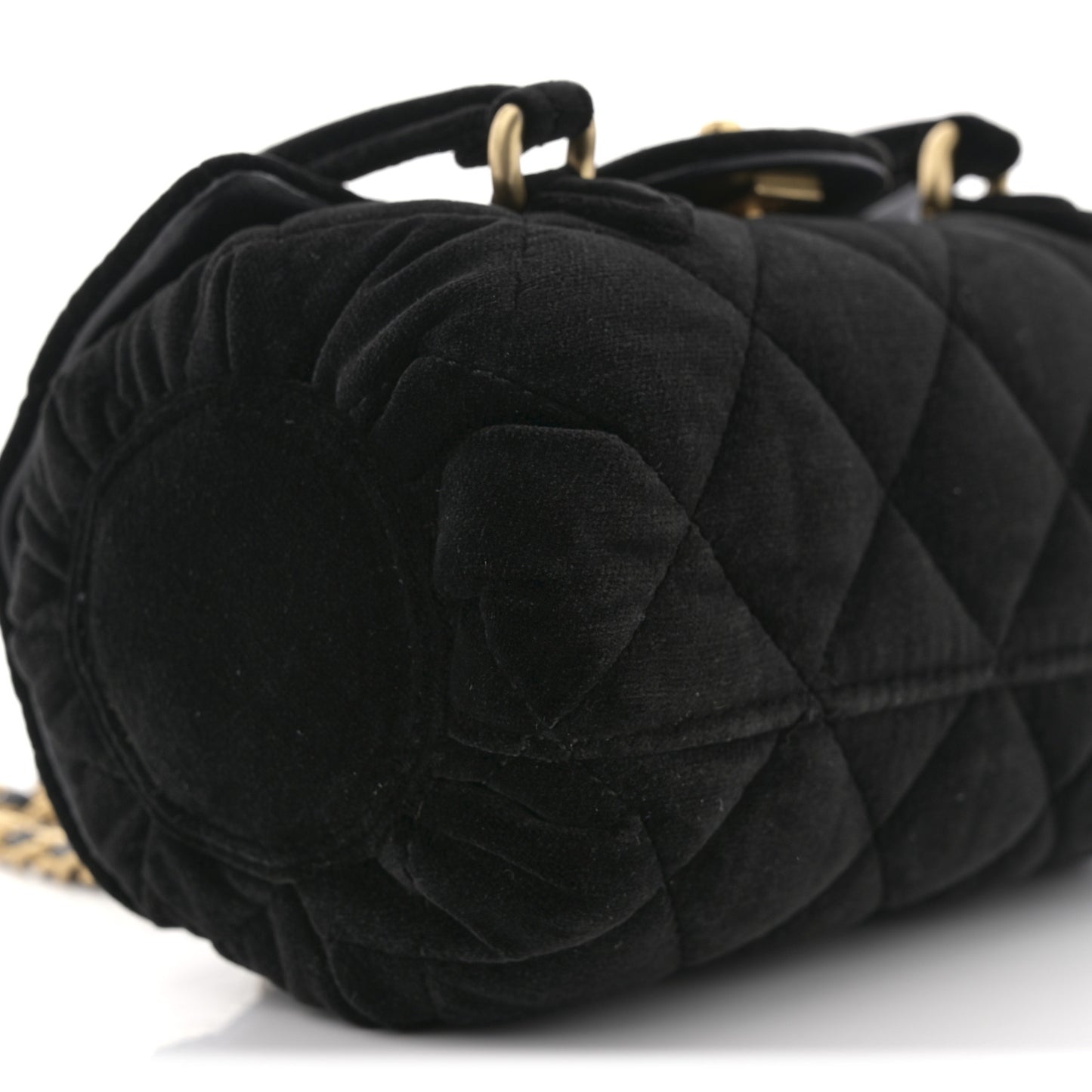 Velvet Quilted Mini Top Handle Flap Black