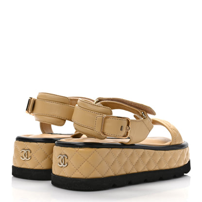 Chanel Lambskin Quilted Platform Sandals 36 Beige Black 4 of 9