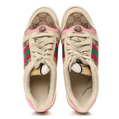 Gucci Calfskin GG Supreme Crystals Web Screener Sneakers 38 Camel Ebony Wild Rose 3 of 9