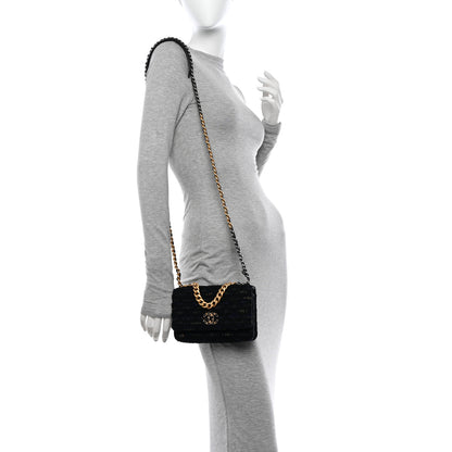 Chanel Tweed Quilted Chanel 19 Wallet On Chain WOC Black Navy Gold 2 of 11