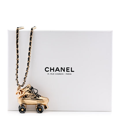 Chanel Metal Lambskin CC Rollerskate Necklace Gold Black 6 of 6