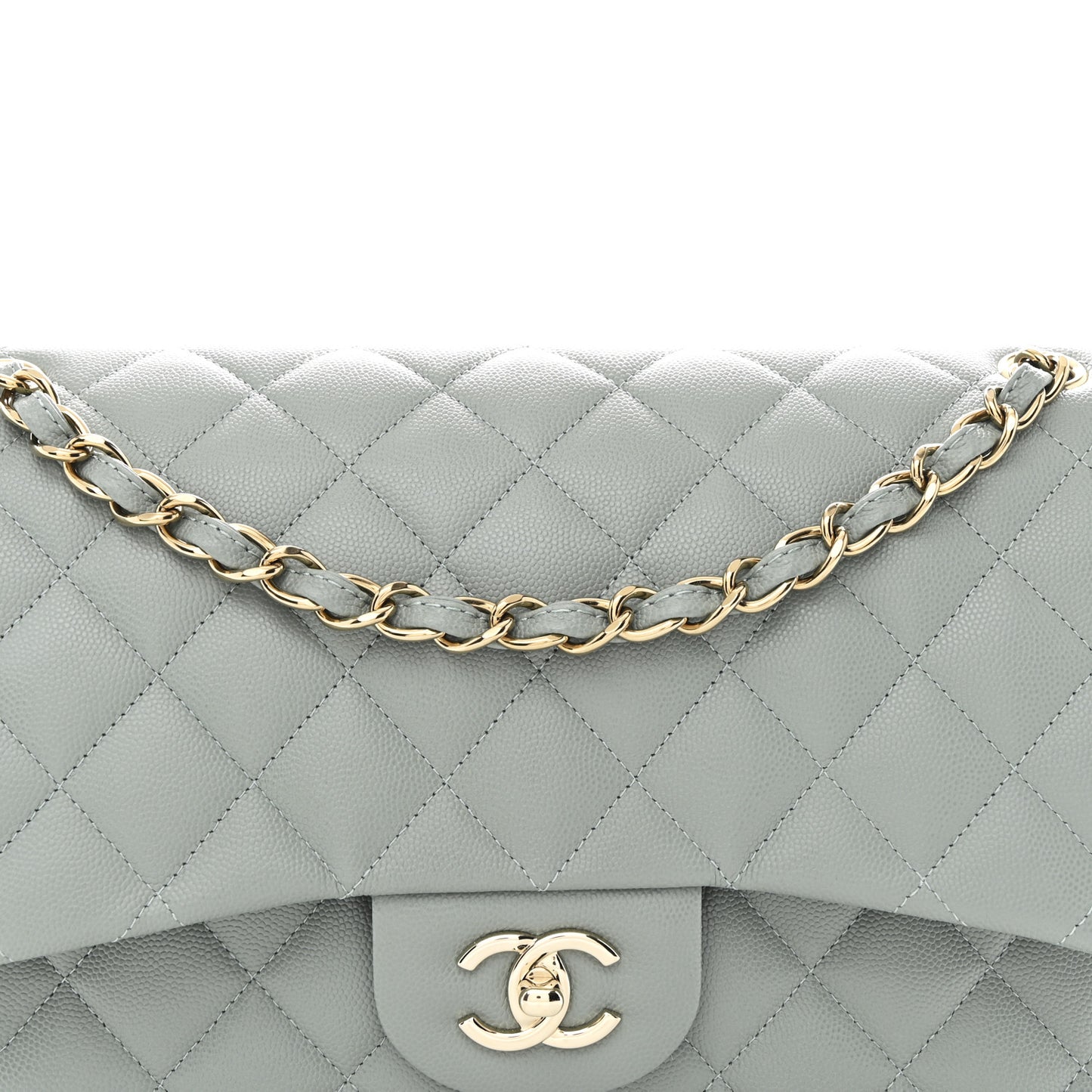 Caviar Quilted Jumbo Double Flap Light Blue