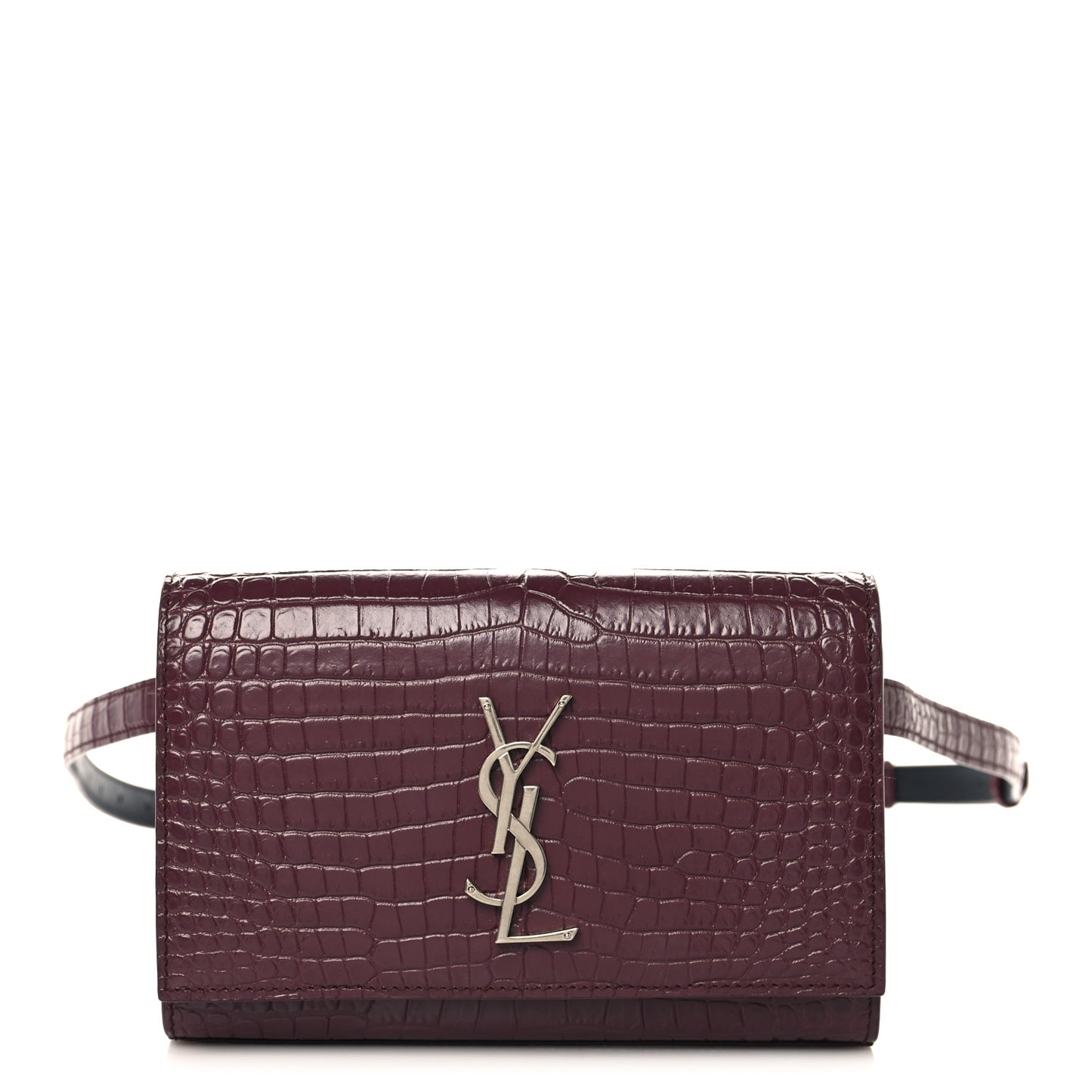 Calfskin Crocodile Embossed Monogram Kate Belt Bag Burgundy